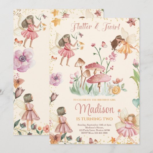 Sprookje Verjaardag Uitnodiging Betoverd Bos Uitno (Voorkant / Achterkant)