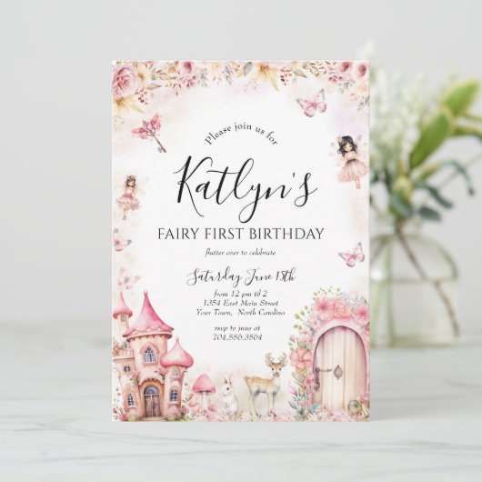 Sprookje Verjaardag uitnodiging, betoverde tuin ui Kaart (Staand voorkant)