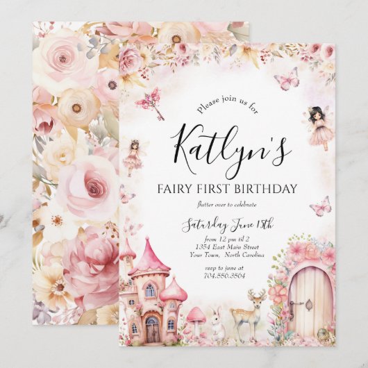 Sprookje Verjaardag uitnodiging, betoverde tuin ui Kaart (Voorkant / Achterkant)