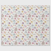 Sprookje Verjaardag Waterverf Patroon Cadeaupapier (Vlak)