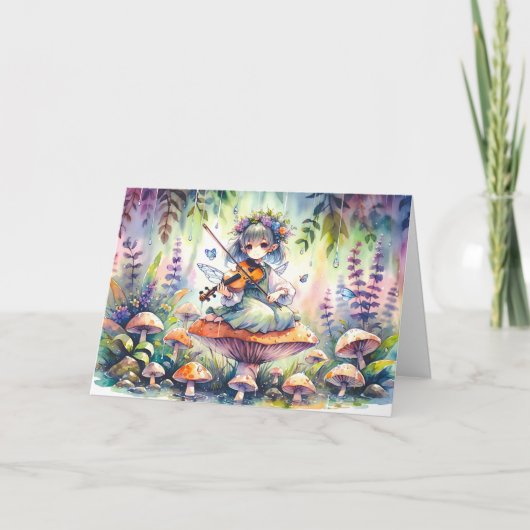 Sprookje Viola spelen op een paddenstoel magische  Kaart (Voorkant)
