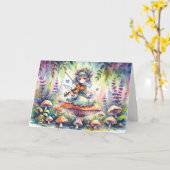 Sprookje Viola spelen op een paddenstoel magische Kaart (Gele Bloem)