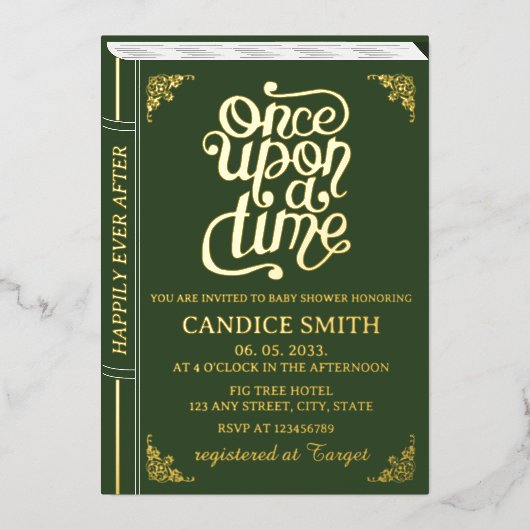 Sprookje Whimsical Book Hoesje Groen Baby shower Folie Uitnodiging (Voorkant)