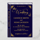 Sprookje Whimsical Book Hoesje Navy Blue Wedding Folie Uitnodiging (Voorkant)