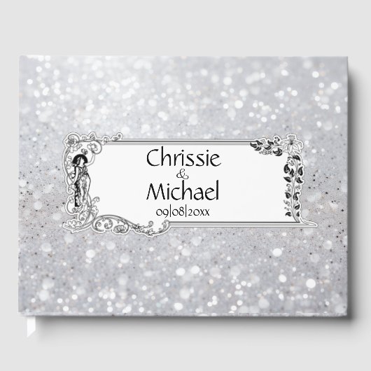 Sprookje Zilveren Glitter Bruiloft Gastenboek (Voorkant)