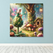 Sprookje zittend op een artisjok Magische Illustra Canvas Afdruk (Insitu (Houten vloer))