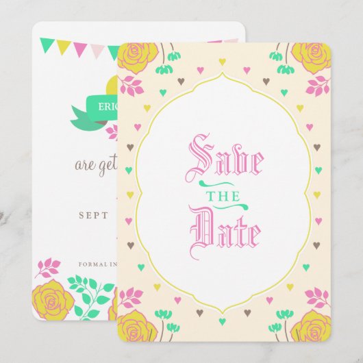 Sprookjes Bruiloft Save the Date Kaart met Fantasi (Voorkant / Achterkant)