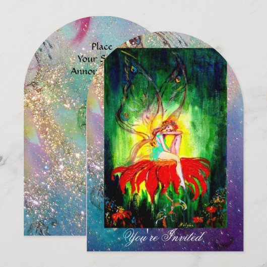 SPROOKJES DROMEN OP EEN RODE BLOEM blauw geel,groe Kaart (Voorkant / Achterkant)