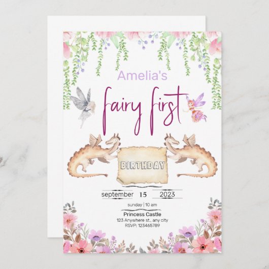 Sprookjes Eerste Verjaardag Prinses Bloemrijke Wat Kaart (Voorkant / Achterkant)