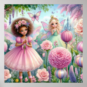Sprookjes en bloemetjes in sprookjesland pastel wa poster