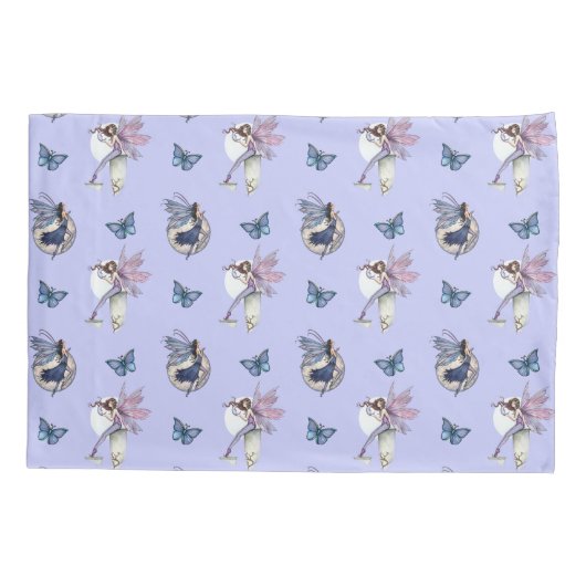 Sprookjes en Vlinders Patroon op Periwinkle Kussensloop (Achterkant-Links)