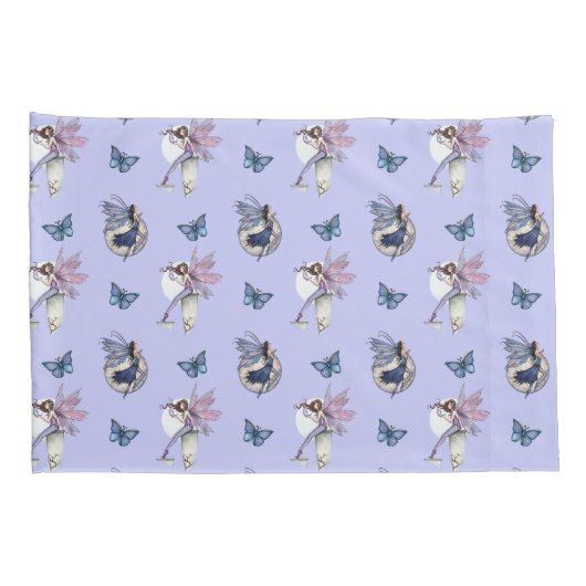 Sprookjes en Vlinders Patroon op Periwinkle Kussensloop (Achterkant-Rechts)