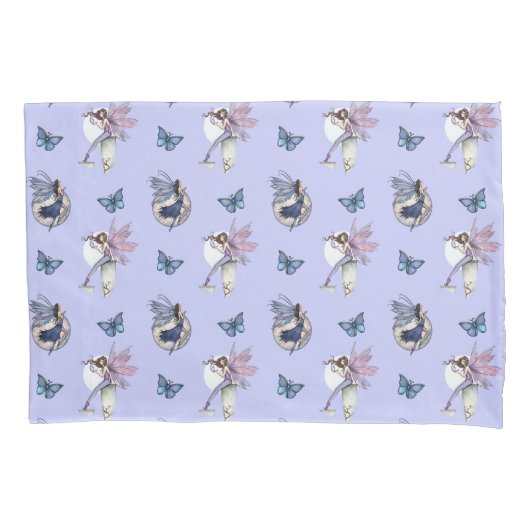 Sprookjes en Vlinders Patroon op Periwinkle Kussensloop (Voorkant-Links)