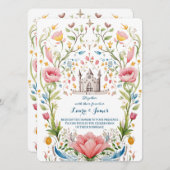 Sprookjes Kapel Pastel Waterverf Bloem Bruiloft Kaart (Voorkant / Achterkant)