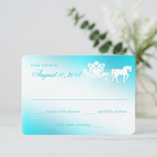 Sprookjes Koets Aqua Response Card RSVP Kaartje (Staand voorkant)