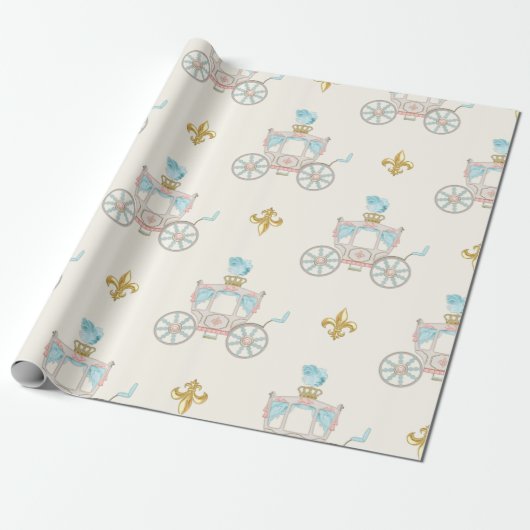 Sprookjes Koets Royal Fleur Goud Blush Ivoor Cadeaupapier (Uitgerold)
