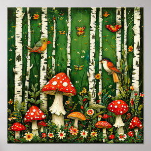 Sprookjes Paddenstoelen En Vogels Betoverd Woud Poster