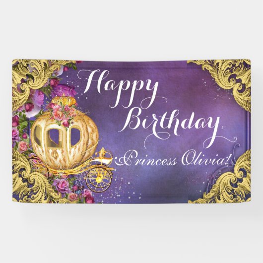 Sprookjes Prinses Koets Prinses Verjaardag Spandoek (Horizontaal)