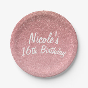Sprookjes Roze Glitter Sweet 16 Verjaardagsfeestje Papieren Bordje