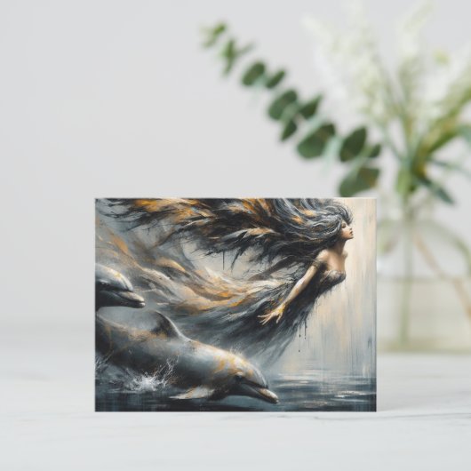 Sprookjes spelen met dolfijnen briefkaart (Staand voorkant)