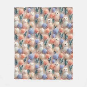 Sprookjesachtig 3D kat- en tulp naadloos patroon Fleece Deken