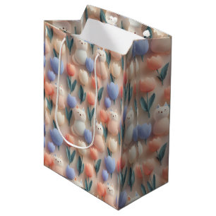 Sprookjesachtig 3D kat- en tulp naadloos patroon Medium Cadeauzakje