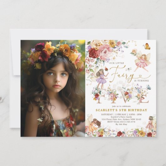 Sprookjesachtig 5e verjaardagsfeestje van de Bloem Kaart (Voorkant)