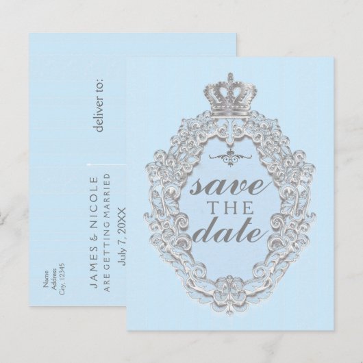 Sprookjesachtig  Blauw Royal SAVE DATE Briefkaart (Voorkant / Achterkant)