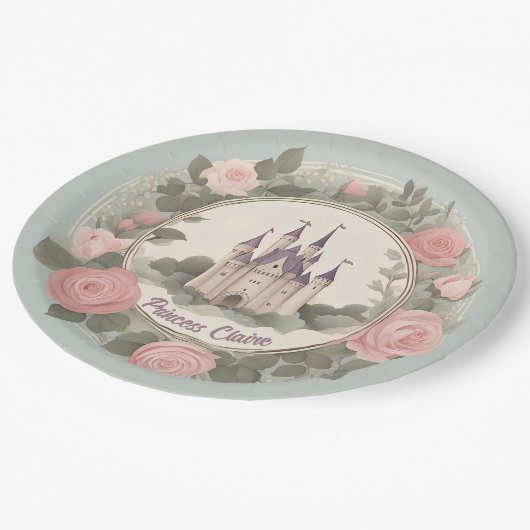 Sprookjesachtig bloemenkasteel papieren bordje (Gekanteld)