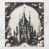 Sprookjesachtig bloemenkasteel wijn etiket (Enkel label)
