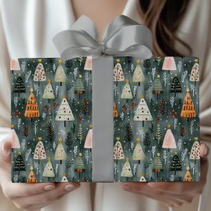 Sprookjesachtig Bos Kerstboom Woud Cadeaupapier