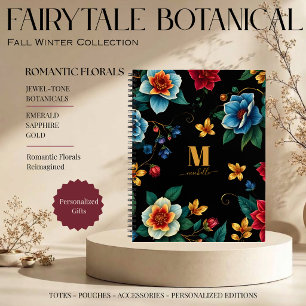Sprookjesachtig botanisch patroon monogram schrift notitieboek
