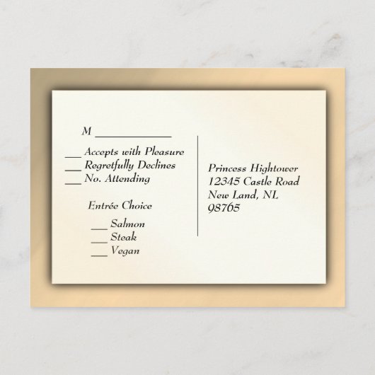 Sprookjesachtig Goud RSVP met Menukeuzes Uitnodiging Briefkaart (Achterkant)