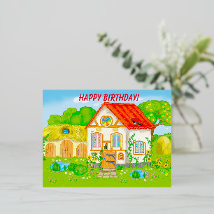 Sprookjesachtig huis met een rode daktuin folie feestdagen briefkaart