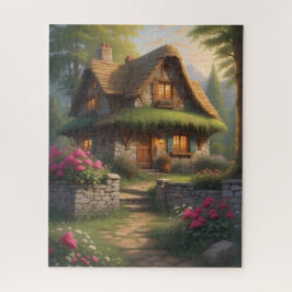 Sprookjesachtig huisje met mosdak tuin legpuzzel
