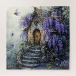 Sprookjesachtig huisje met paarse blauweregen legpuzzel