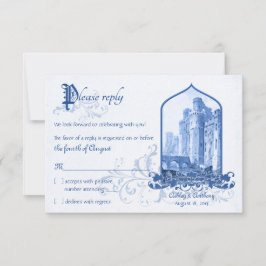 Sprookjesachtig koninklijk blauw kasteel eenmaal o RSVP kaartje