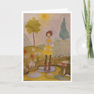 Sprookjesachtig meisje met hond schilderij kaart