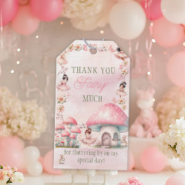 Sprookjesachtig Paddenstoelenhuis Roze Verjaardag Cadeaulabel