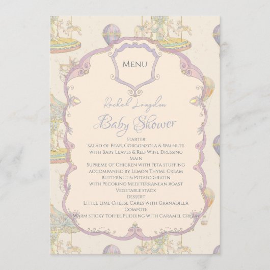 Sprookjesachtig pretpark Baby shower Menu (Voorkant)