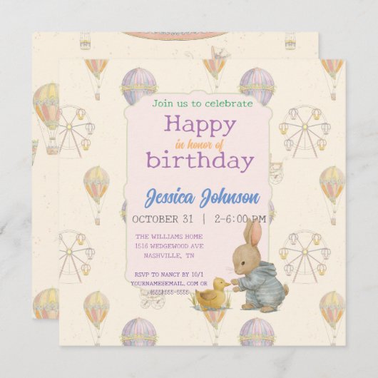 "Sprookjesachtig  pretpark" Uitnodiging (Voorkant / Achterkant)