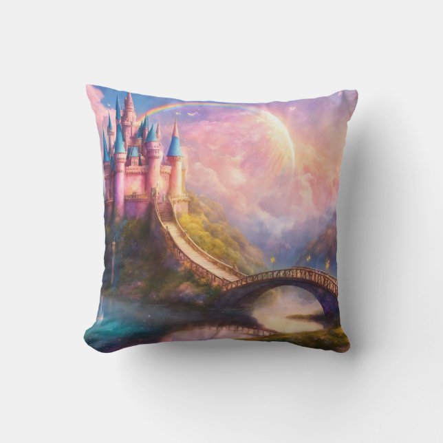 Sprookjesachtig Regenboogkasteel Kussen (Voorkant)