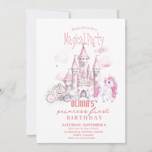  Sprookjesachtig Roze Kasteel eenhoorn Prinses Ver Kaart (Voorkant)