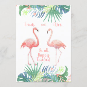 Sprookjesachtig voor twee flamingo's tropische blo kaart