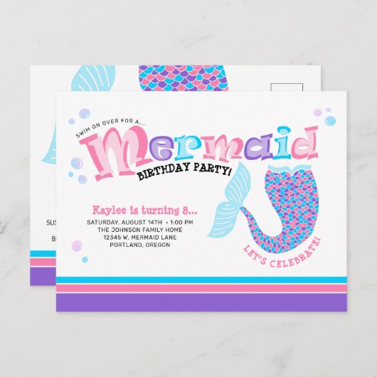 Sprookjesachtig Zeemeermin Verjaardagsfeestje Uitnodiging Briefkaart (Voorkant / Achterkant)