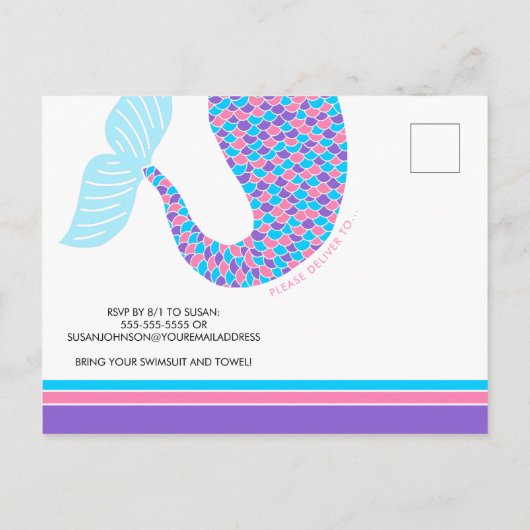 Sprookjesachtig Zeemeermin Verjaardagsfeestje Uitnodiging Briefkaart (Achterkant)