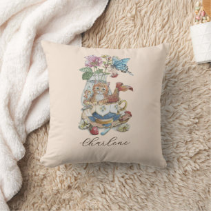 Sprookjesachtige Aquarel Purrmaid Theekop Bloemen Kussen
