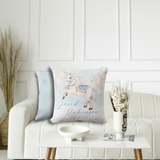 Sprookjesachtige baby boy Pony Blauwe ballonnen st Kussen