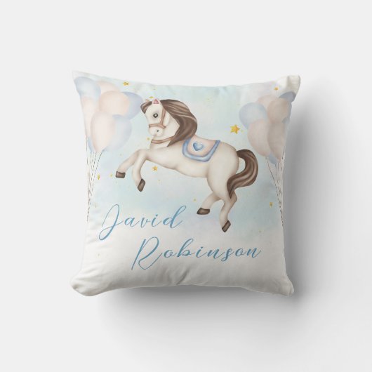 Sprookjesachtige baby boy Pony Blauwe ballonnen st Kussen (Voorkant)