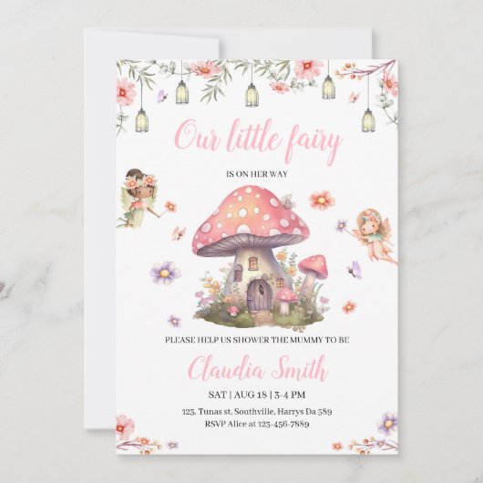 Sprookjesachtige Baby Shower Roze Lavendel Bloem Kaart (Voorkant)